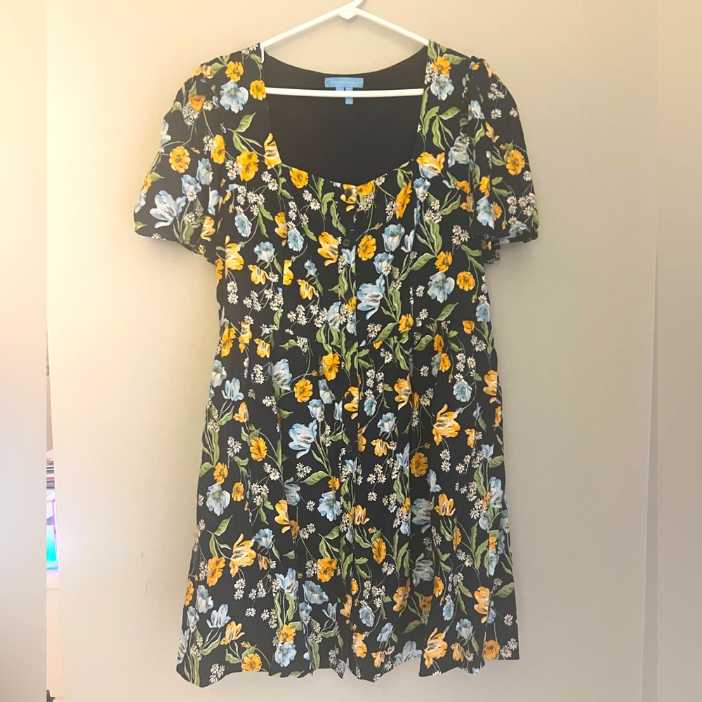 Draper James Linen Floral Button Front Dress